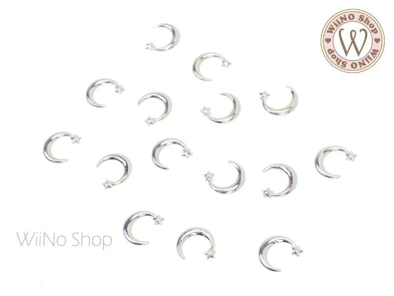 Silver Moon & Star Metal Studs - 10 pcs (5mm/8mm)