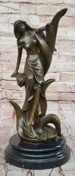 Venus Goddess Bronze Sculpture with Lily – Signed Art Nouveau Figurine, Collectible