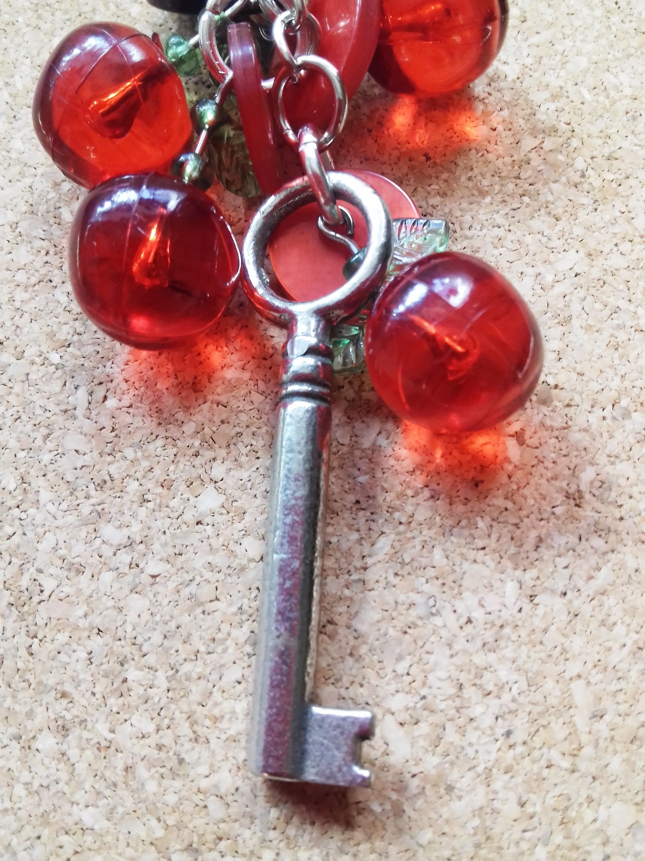 Vintage Silver Keys, Red Apples Buttons Key Ring