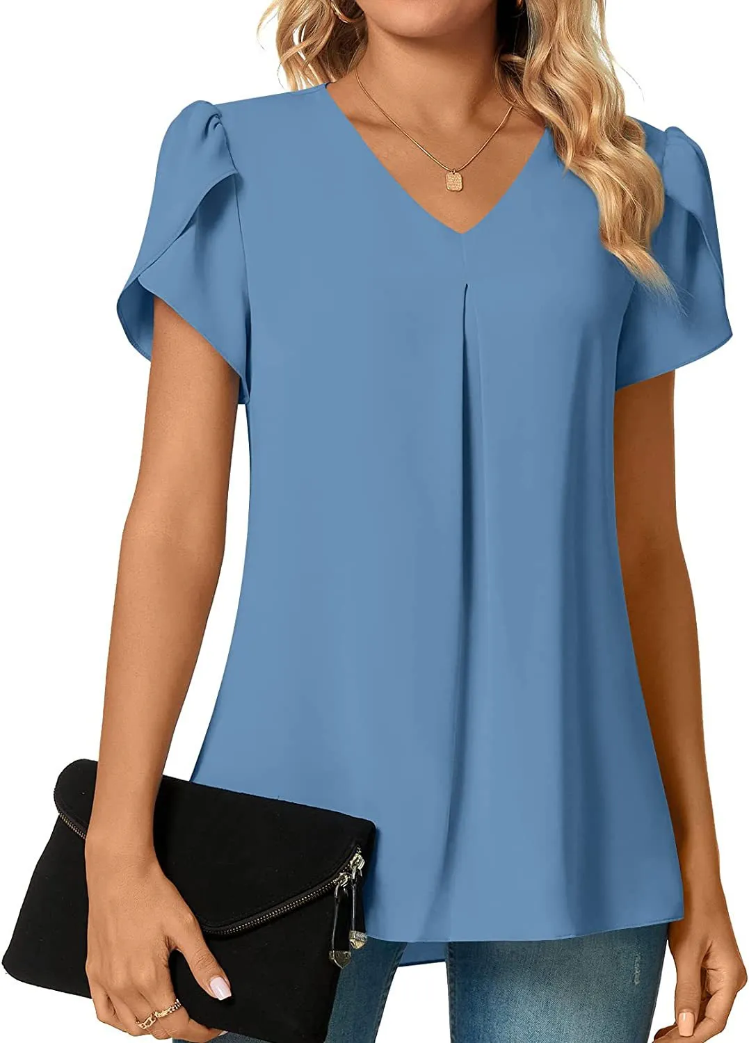 Women's Fashionable Chiffon Shirt V-neck Lotus Leaf