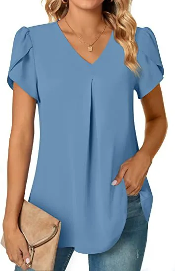 Women's Fashionable Chiffon Shirt V-neck Lotus Leaf