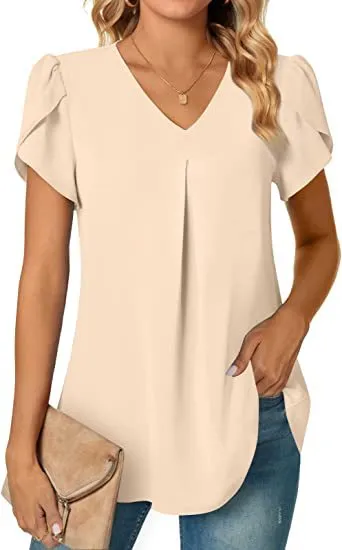 Women's Fashionable Chiffon Shirt V-neck Lotus Leaf