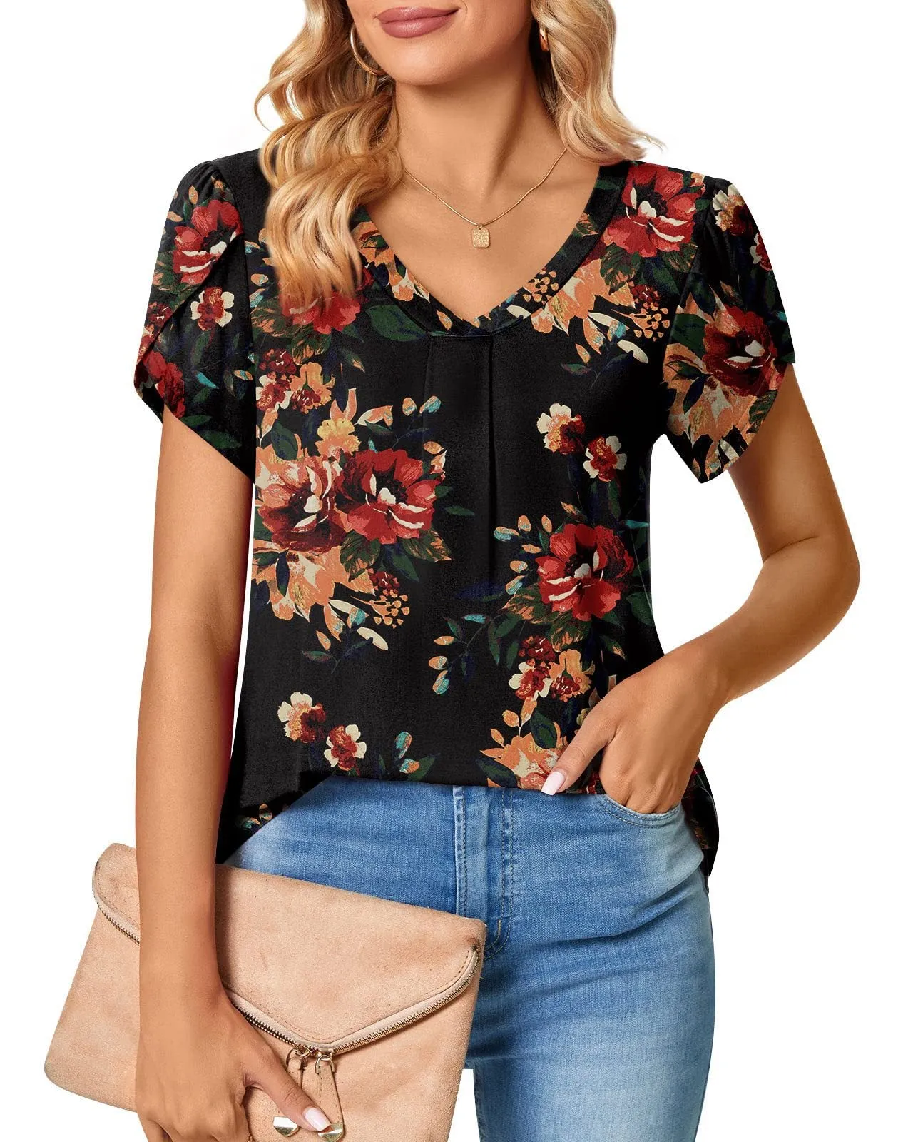 Women's Fashionable Chiffon Shirt V-neck Lotus Leaf