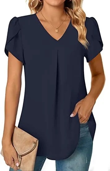 Women's Fashionable Chiffon Shirt V-neck Lotus Leaf