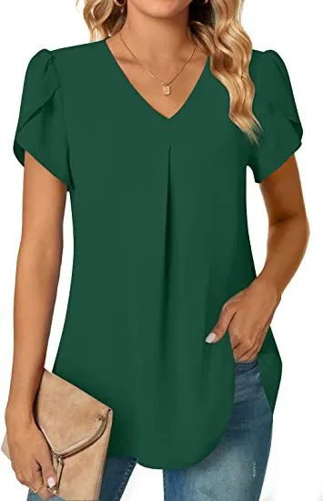 Women's Fashionable Chiffon Shirt V-neck Lotus Leaf